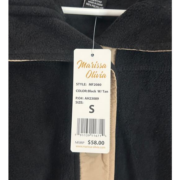 Marissa Olivia Black Button Down Fleece Tan Trim - NWT - Small - Picture 4 of 7